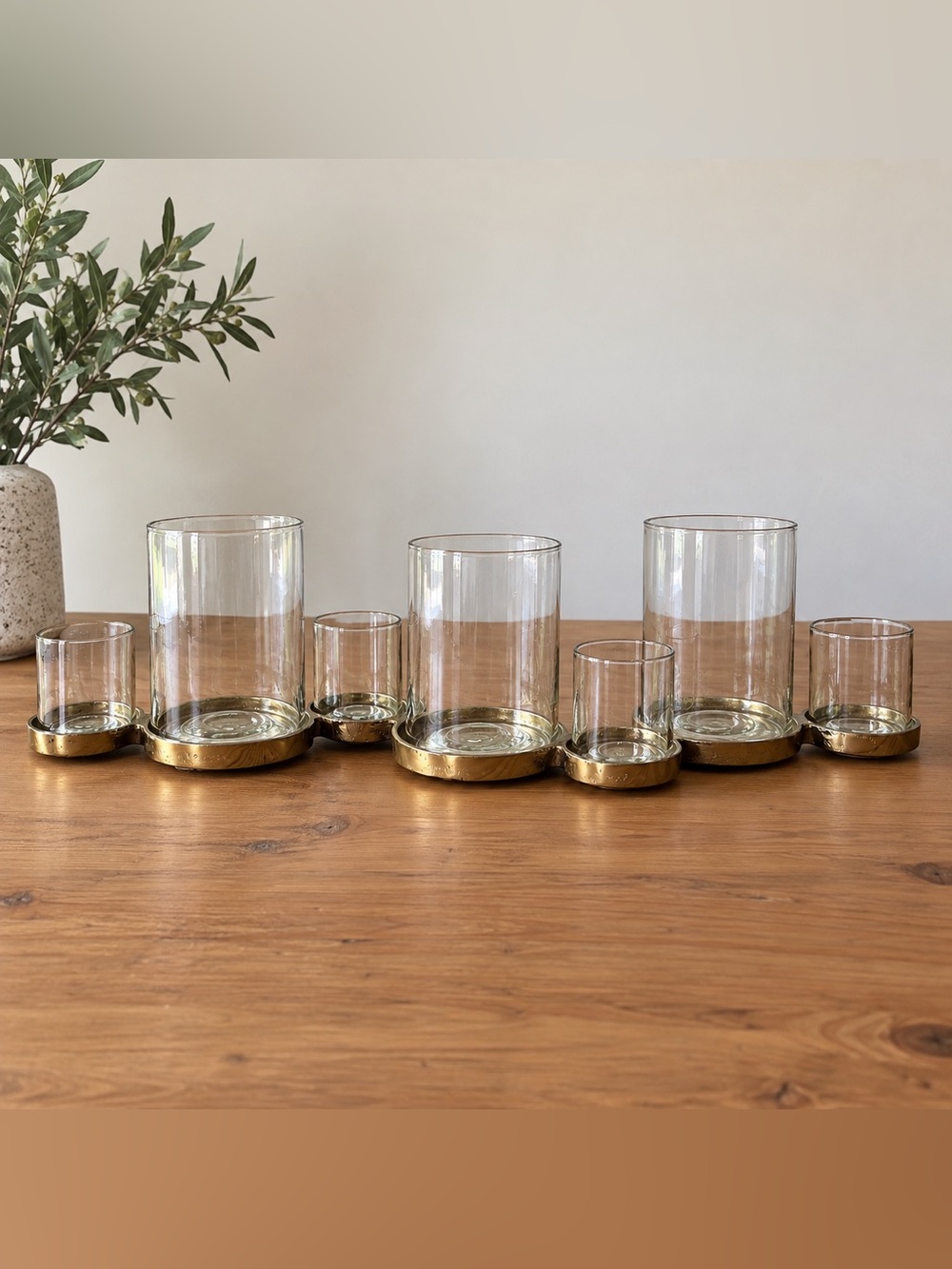 Annie Selke Brass & Glass 7-Light Hurricane Candle Holder Centerpiece